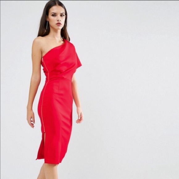 Red One Shoulder Dress - Picture 3 of 6